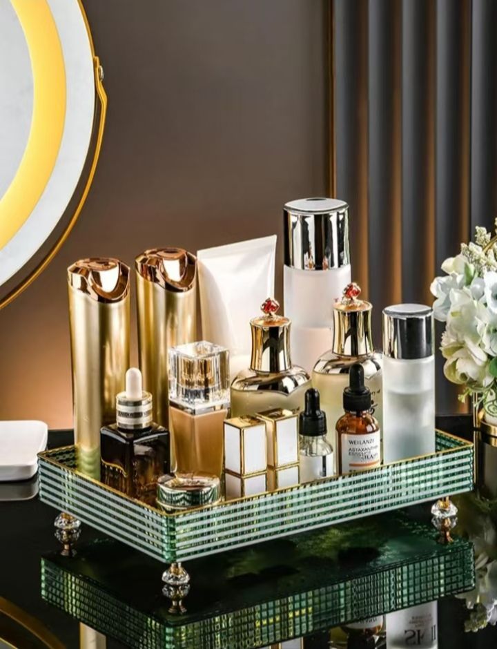 Multipurpose Transparent cosmetics storage Tray, Perfume And Cosmetic Organization Rack, Dressing Table Storage Holder Multipurpose Transparent cosmetics storage Tray, Perfume And Cosmetic Organization Rack, Dressing Table Storage Holder